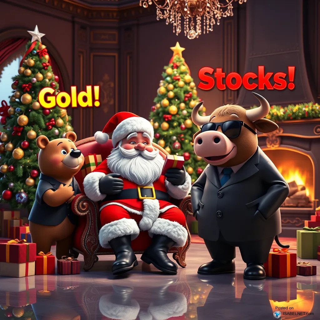 ISABELNET Cartoon of the Day - Bears Are Asking for Gold vs. Bull Are Asking for Stocks - Happy Holidays!